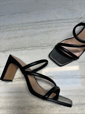 BCBGeneration Strappy Square-Toe Sandal Heels